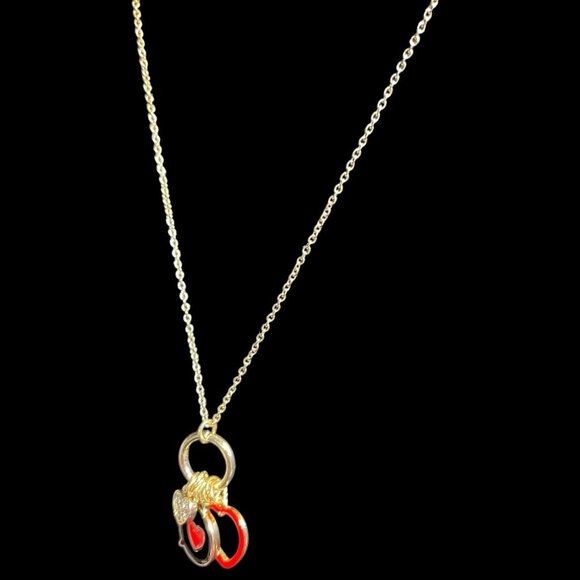 Heart Charm Necklace And Red Triple Heart Drop Earrings Set Trendy Valentine - Picture 4 of 9